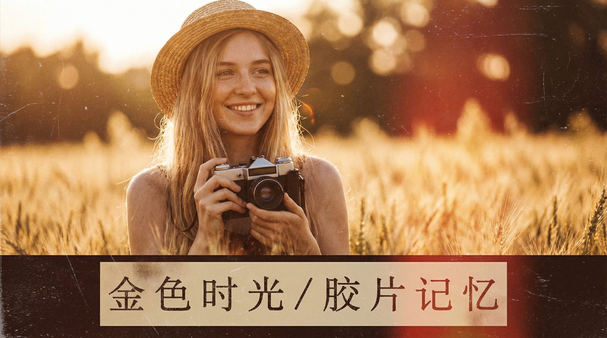 糖心Vlog复古摄影作品 - 金色麦田胶片质感人像
